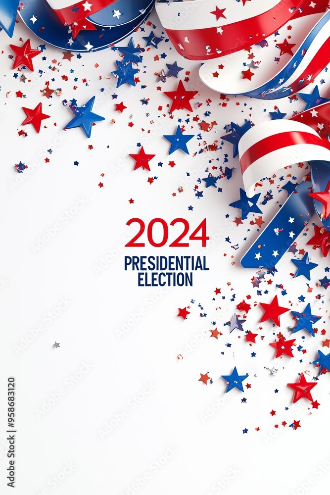 Fototapeta premium Election banner, stars and stripes, dynamic motion, 3D illustration , Add text 