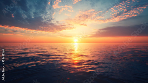 Sunrise over a calm ocean horizon 