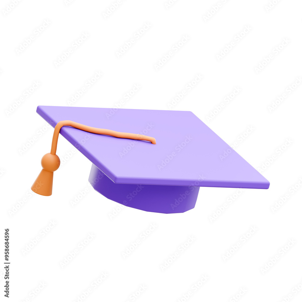 © Daria - Childrens school 3d icon. Graduation cap on transparent background. 3d style illustration.