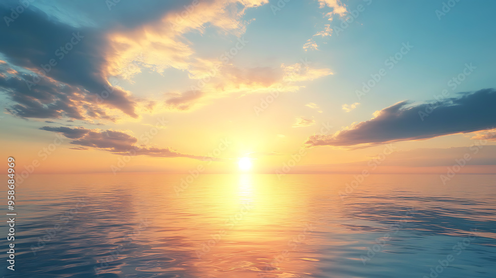 Fototapeta premium Serene ocean sunset with colorful sky and calm waves 