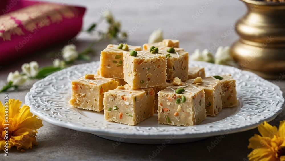 Soan Papdi on White Plate Soan Papdi on White Plate