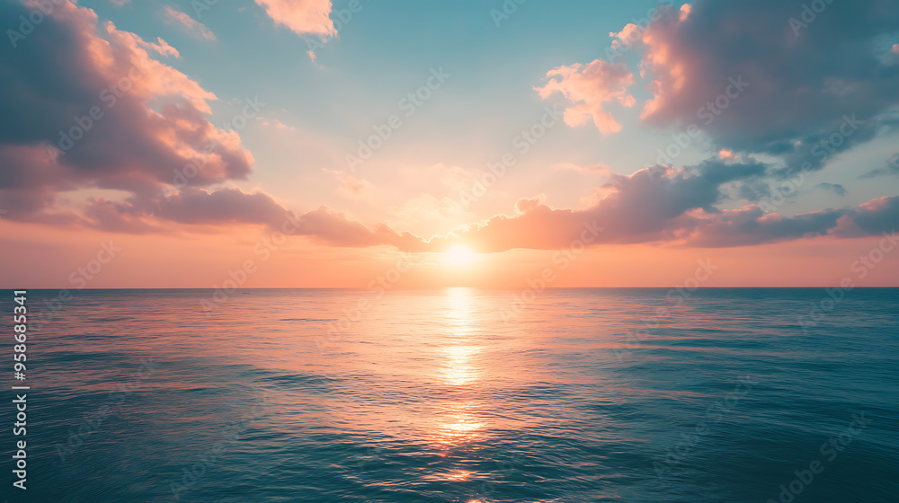 Fototapeta premium Serene ocean sunset with colorful sky and calm waves 