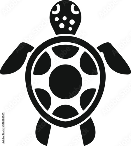 Black sea turtle icon representing a marine reptile swimming in the ocean