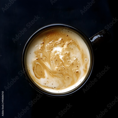 Aerial View of Creamy Coffee in Mug with Photography Style photo