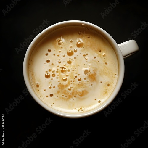 Aerial View of a Creamy Frothy Coffee in a Mug with Film Grain Photography Style photo