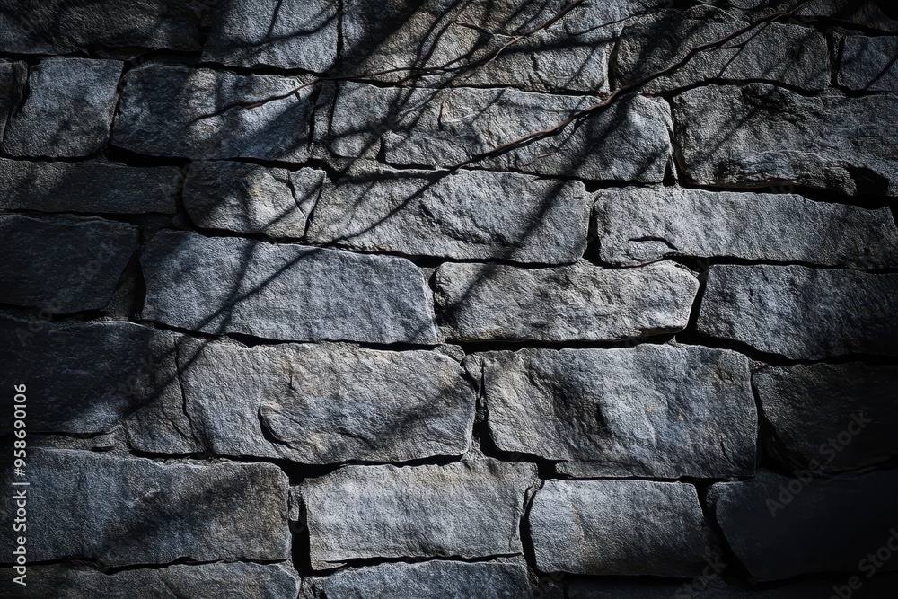 A Stone Wall Cast in Shadow by a Branch A Stone Wall Cast in Shadow by a Branch
