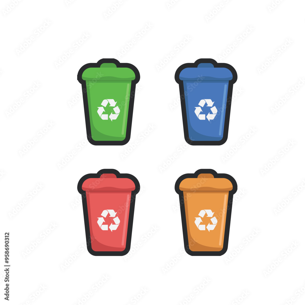 recycle bin set in outline flat vector design. recycle bin set in outline flat vector design.