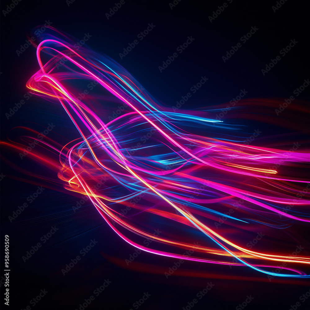 Naklejka premium Abstract neon light trails on a dark background.