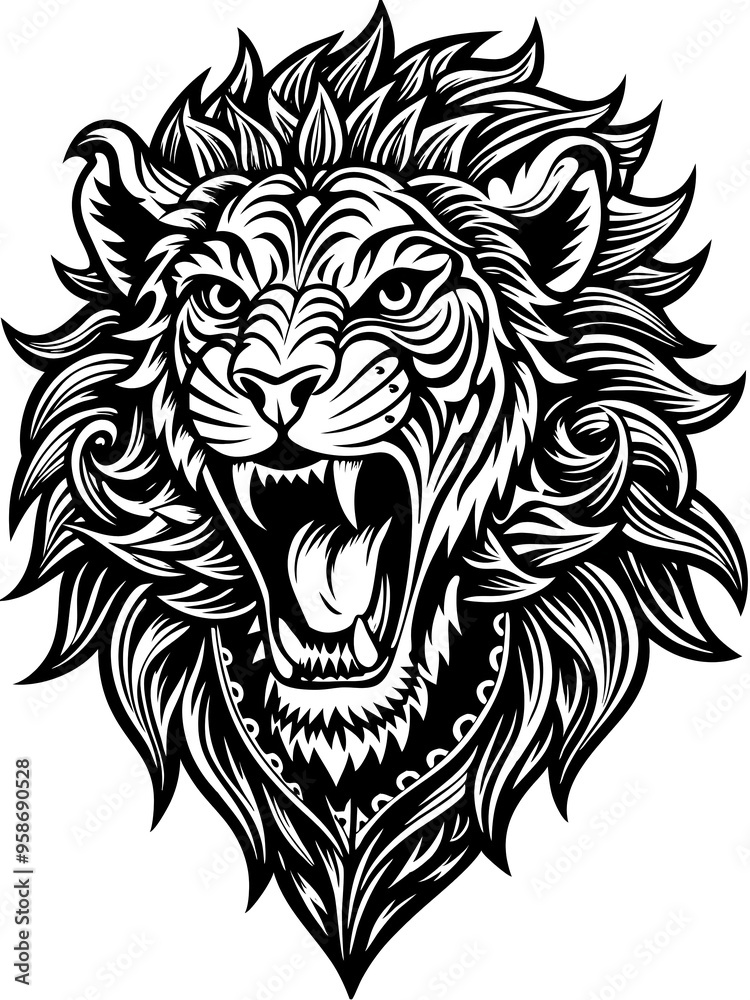 Majestic Lion Head Roaring Graphic Art Design Illustration Majestic Lion Head Roaring Graphic Art Design Illustration