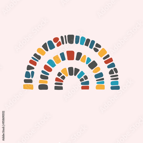 Colorful hand drawn abstract half round Mosaic pebble stone