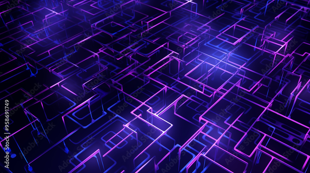 Glowing Neon Maze With Purple And Blue Lighting
