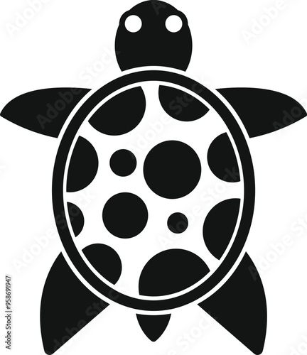 Simple vector icon of a black turtle with a white dots shell swimming