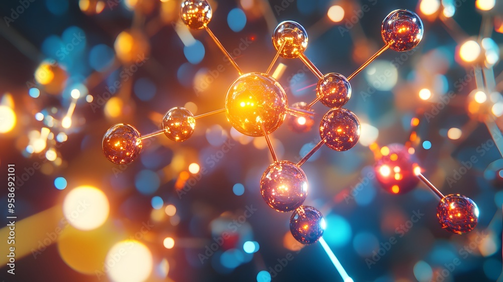 11. Detailed graphic of a mineral molecule with animated, radiant atomic structures 11. Detailed graphic of a mineral molecule with animated, radiant atomic structures