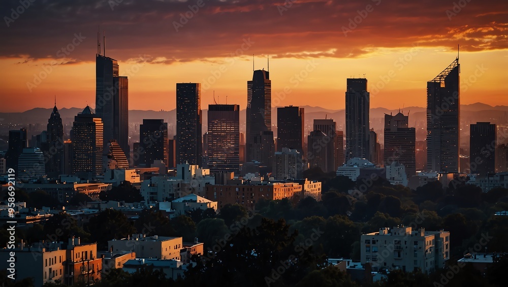 Obraz premium city skyline at sunset