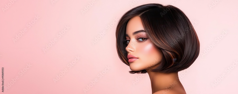 Chic bob with dark roots and light ends, paired with makeup featuring a neutral palette with a touch of metallic for an allseason appeal Chic bob with dark roots and light ends, paired with makeup featuring a neutral palette with a touch of metallic for an allseason appeal