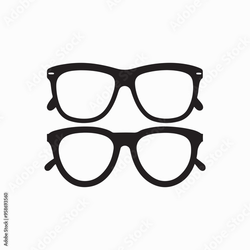 Eyeglasses Icons, Glasses icon. Set of glasses icons. Eyeglasses collection clip art Silhouette. Black glasses silhouette isolated on white.