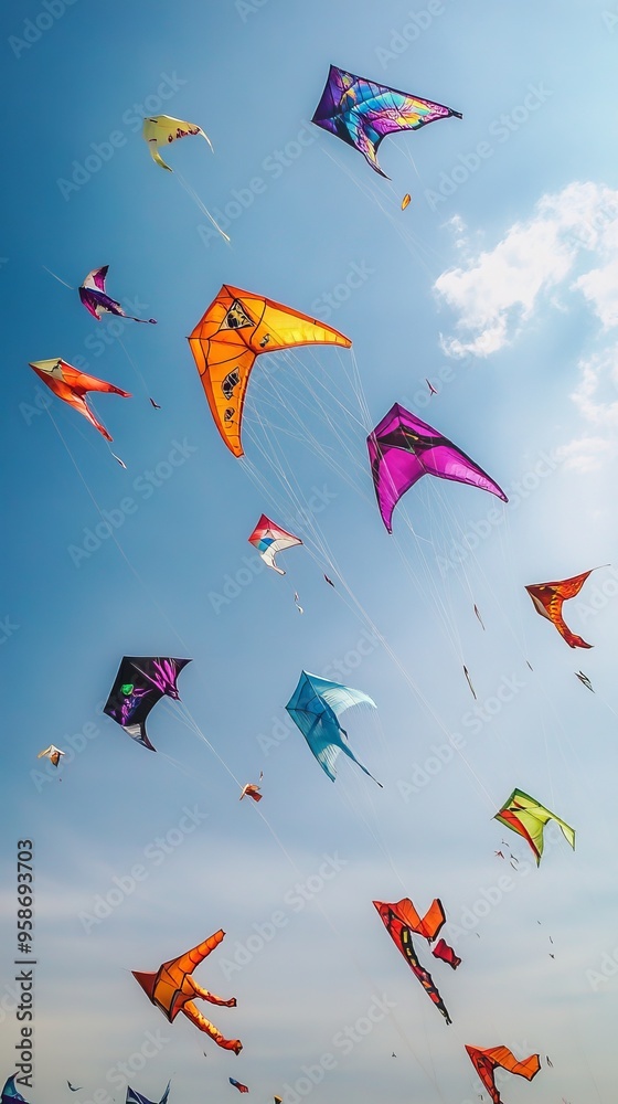 Colorful Kites in Clear Sky Colorful Kites in Clear Sky
