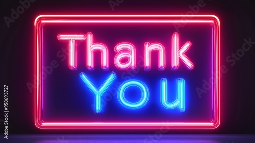 Thank you Retro Neon Sign on Trendy Background. AI Generative