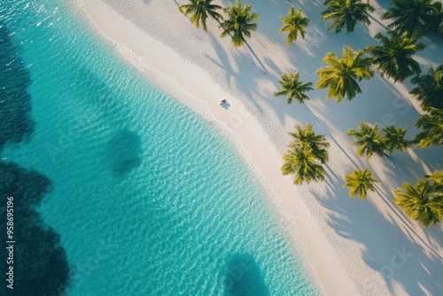 an aerial view of a beach with palm trees