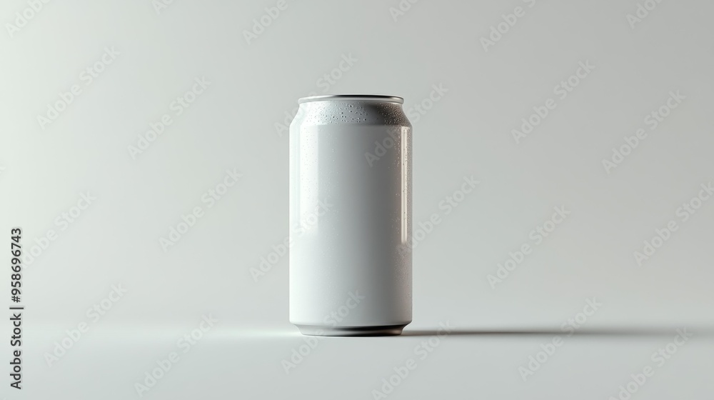 Minimalist White Beverage Can on Light Background Generative AI Minimalist White Beverage Can on Light Background Generative AI