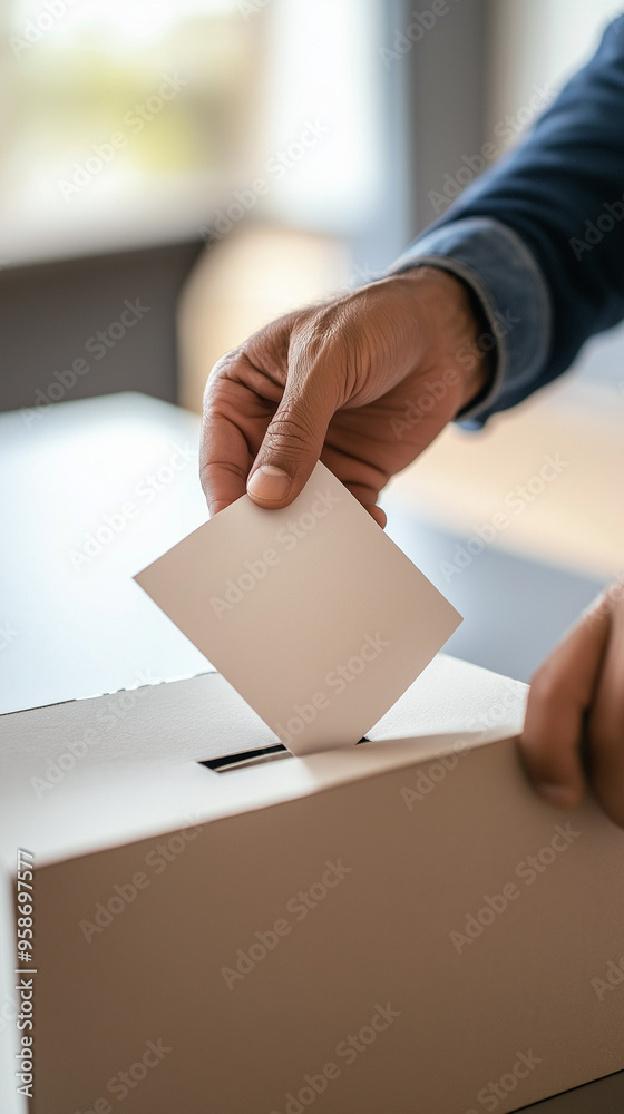 Hand Dropping Ballot into Voting Box in Bright Room Hand Dropping Ballot into Voting Box in Bright Room