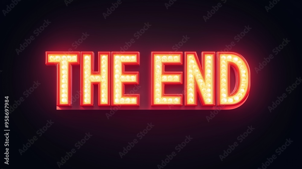 Obraz premium The End Retro Neon Sign on Trendy Background. AI Generative