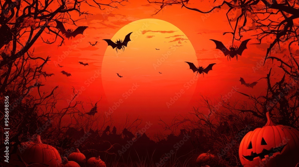 Halloween concept picture composed of spiders, pumpkins, and bats, Halloween photo frame, festival, celebration, invitation card, banner, advertising background