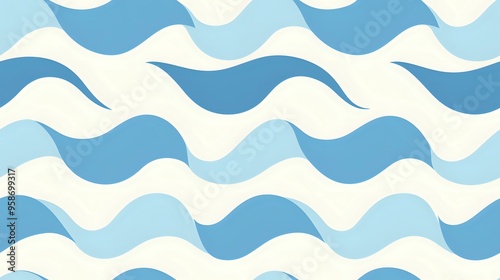 seamless pattern featuring simple, flowing blue wave shapes on a white background. Ideal for textile design, wallpaper, packaging, or graphic design projects. This pattern tiles into a continuous back