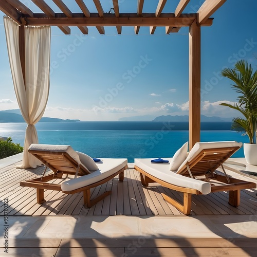 Seaside Bliss: Villa Terrace with Sunbeds, Infinity Pool, and Breathtaking Views