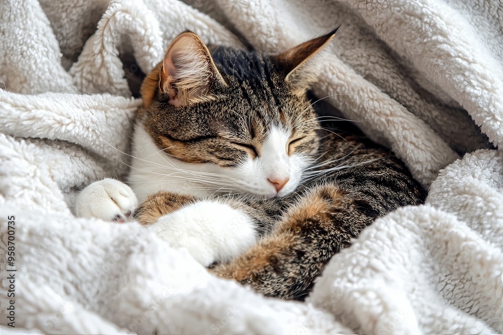 Cozy Tabby Cat Napping Peacefully Under Soft Blanket Cozy Tabby Cat Napping Peacefully Under Soft Blanket