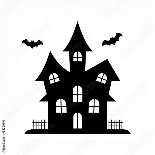 halloween house castle black silhouette isolated on white