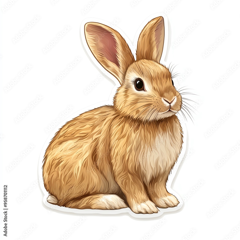 Fototapeta premium A cute, fluffy rabbit sitting gracefully, showcasing its soft fur and alert ears. Perfect for pet-themed designs or illustrations.