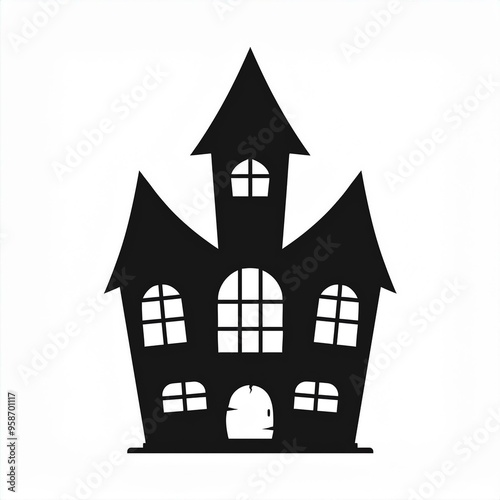 halloween house castle black silhouette isolated on white