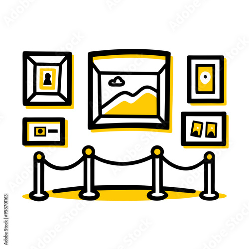 Art gallery illustration with yellow accents for creative and cultural concept design