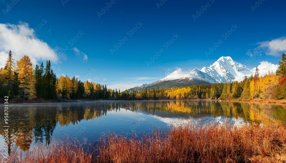 Obraz premium Autumn Lake with Pines