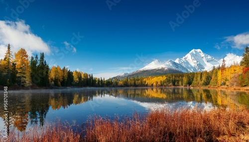 Autumn Lake with Pines