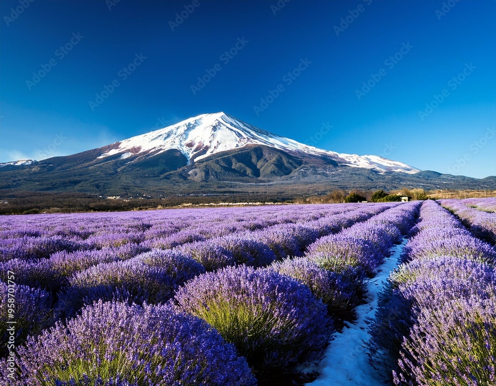 Lavender Field with Mountain Lavender Field with Mountain