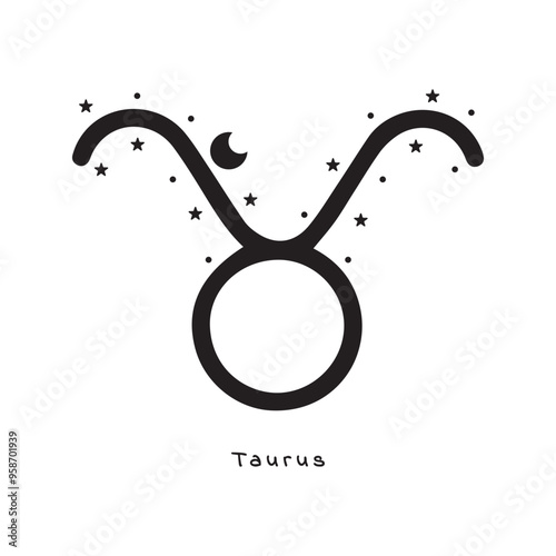 Taurus zodiac sign, silhouette with stars and moon, vector art