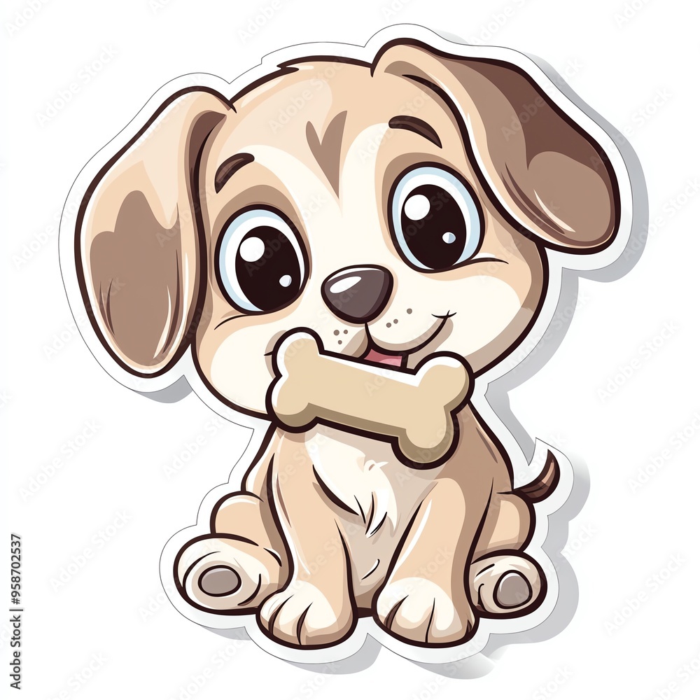 Adorable cartoon puppy sitting with a bone, showcasing playful charm and cuteness, perfect for pet lovers and children's illustrations. Adorable cartoon puppy sitting with a bone, showcasing playful charm and cuteness, perfect for pet lovers and children's illustrations.