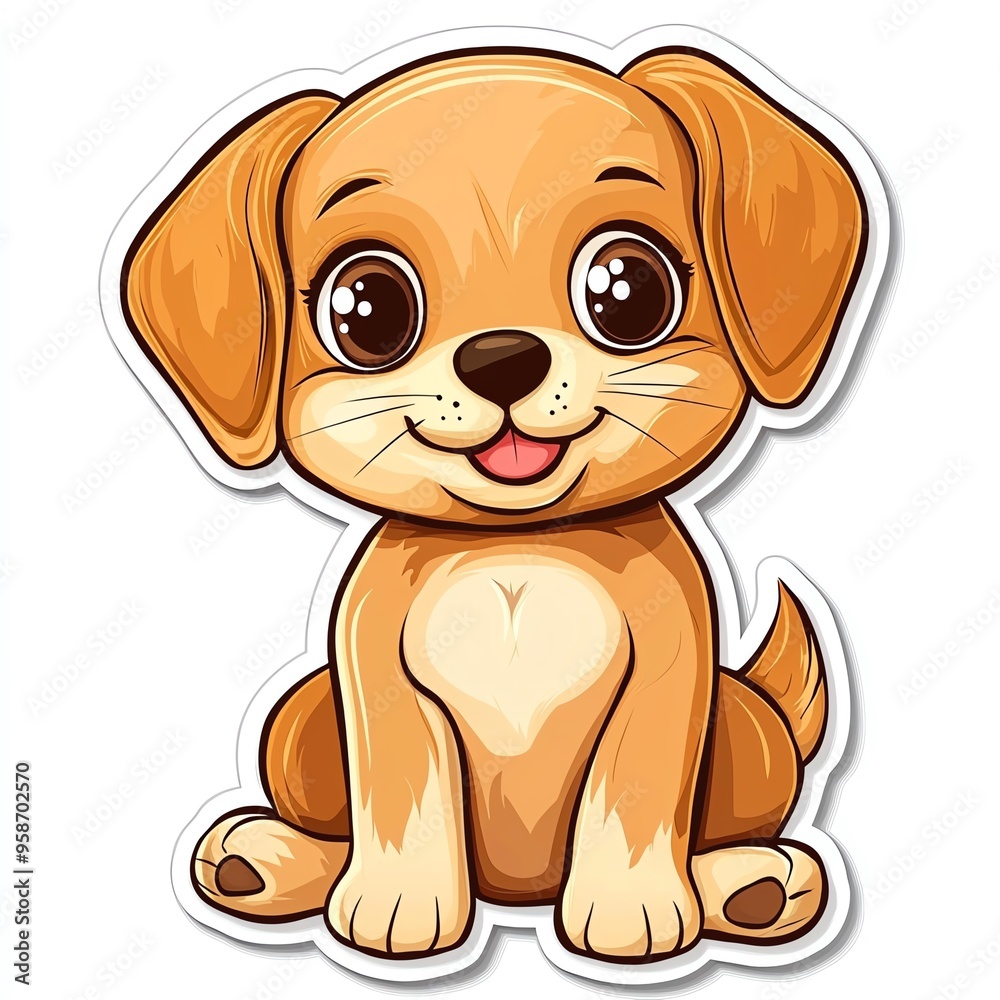 Adorable cartoon puppy with big eyes, sitting happily. Perfect for children's illustrations, pet themes, and cute designs. Adorable cartoon puppy with big eyes, sitting happily. Perfect for children's illustrations, pet themes, and cute designs.