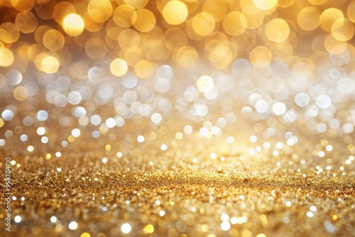 White and gold glitter background with a luxurious and glamorous feel featuring a sparkling texture and depth of field effect, high-end, celebration, sparkle, glimmering,white, glamorous