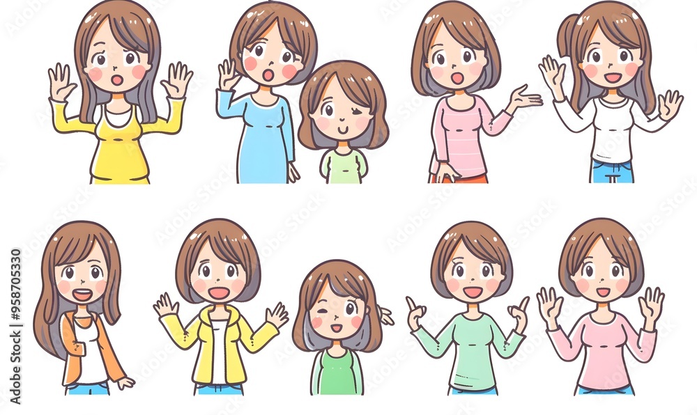 Portrait of Women with Different Hair set isolated Portrait of Women with Different Hair set isolated