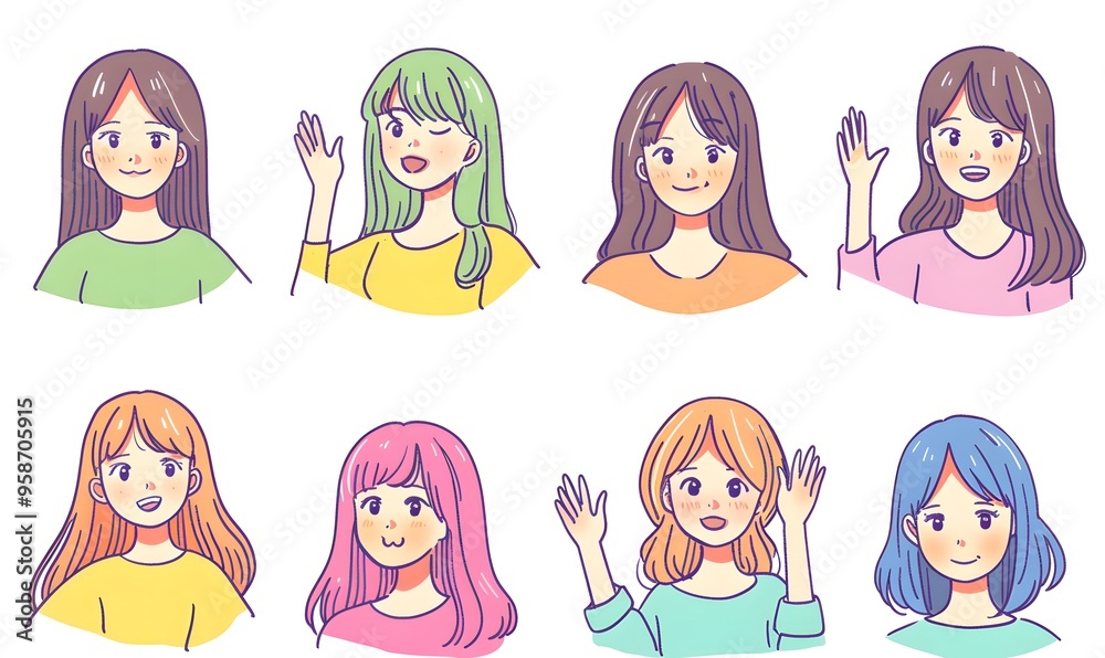 Portrait of Women with Different Hair set isolated Portrait of Women with Different Hair set isolated