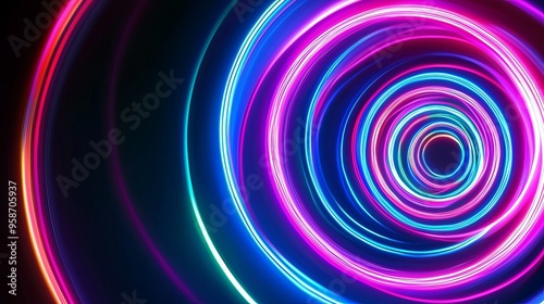 Mesmerizing Vortex of Vibrant Neon Swirls Hypnotic Digital Art Abstract Background