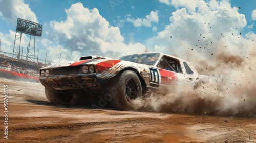 Vintage Race Car Kicking Up Dust on the Track