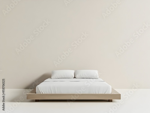 Minimalist Bedroom with Simple Bed and Clean Lines on Solid Colored Wall