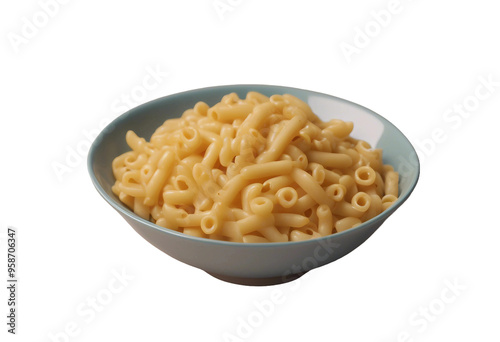 Bowl of cooked macaroni isolated on transparent background