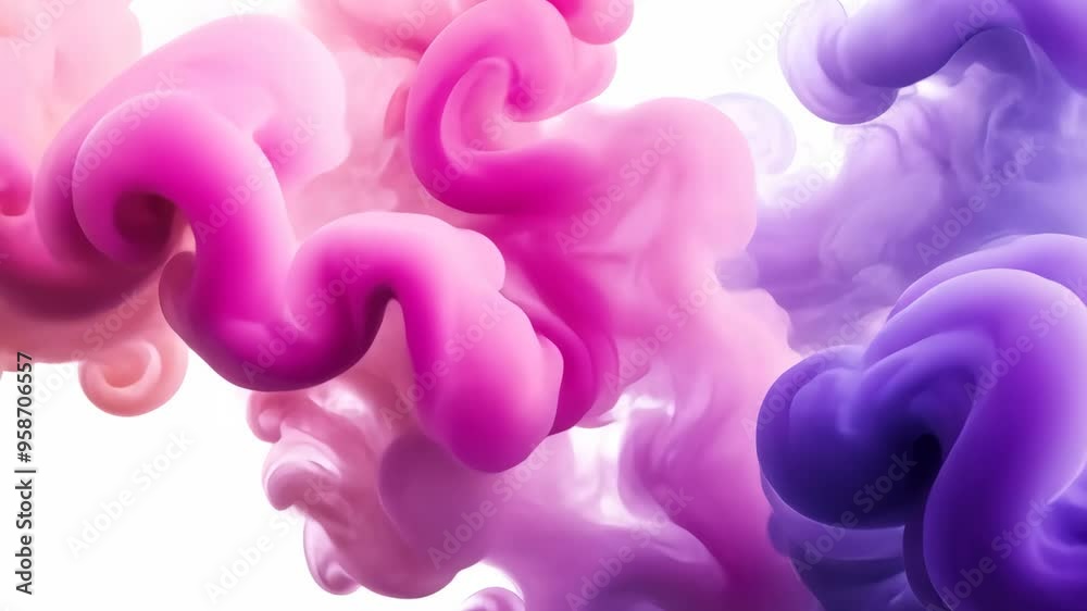 Pink and purple ink mixing together creating abstract shapes