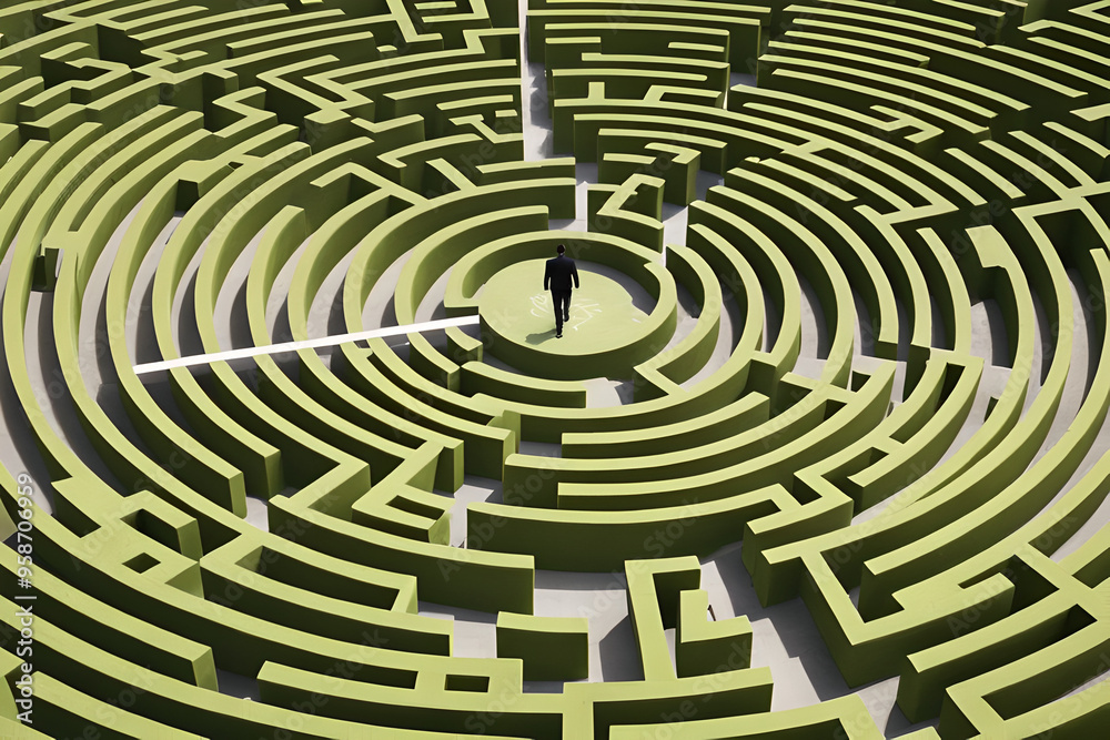 A man standing in the middle of a maze A man standing in the middle of a maze