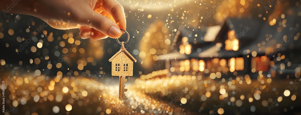 custom made wallpaper toronto digitalHand holding a key with a glowing house in the background.